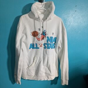 Mitchell & Ness White NBA All Stars Crewneck Hoodie with Blue & Orange Graphic
